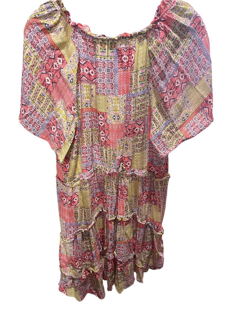 Anthropologie Robin Tiered Mini Dress Pink & Yellow Patchwork XLP - Picture 7 of 12